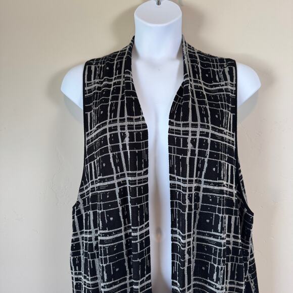 Catherines EUC 2X Long Open Knit Vest Black White Y2K Layering Cardigan Duster - Picture 4 of 10
